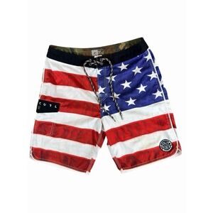 Rip Curl USA Flag Board Shorts Mens 32 Swim Trunks Red White Blue Surf
